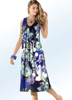 Klaus Modelle Kleid mit farbbrillantem Druckdessin und Raffungen