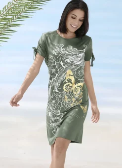 Kleid mit platziertem Druckdessin und raffbaren, kurzen Ärmeln