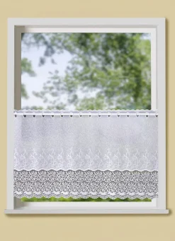 Kleinfenster-Store mit gebogtem Macramé-Abschluss