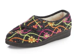 Klett-Hausschuh mit bunter Blüten-Stickerei