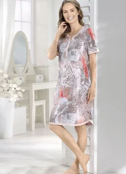 Knielanges Nachthemd mit Knopfleiste und kurzen Ärmeln