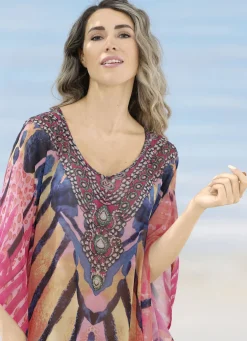 Laurina Kaftan mit Schmucksteinchen, leicht transparent