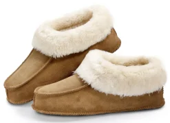 Leder-Hausschuhe mit flauschigem Innenfell