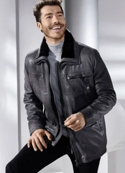 Lederjacke mit abtrennbarem Webpelzkragen