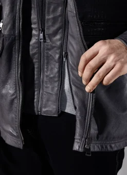 Lederjacke mit abtrennbarem Webpelzkragen