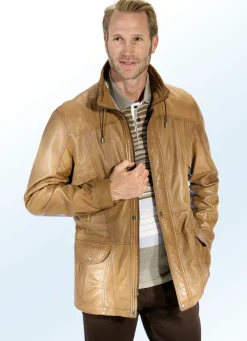 Lederjacke mit Kordelzug in Taille und Saum