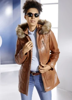 Lederjacke mit Webpelzbesatz