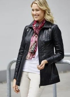 Lederjacke mit Zierstepp