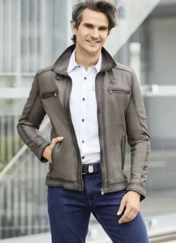 Lederkurzjacke mit Steh-Umlegekragen