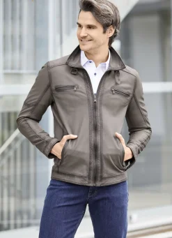 Lederkurzjacke mit Steh-Umlegekragen