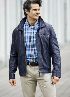 Lederkurzjacke mit verstellbarem Ärmelbund