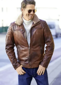 Lederkurzjacke mit Webpelzbesatz