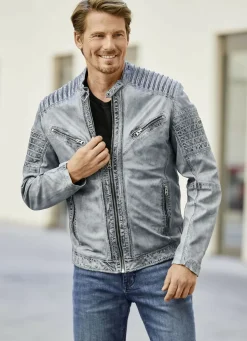 Lederkurzjacke mit Zierstepp