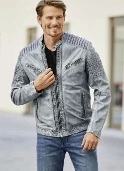 Lederkurzjacke mit Zierstepp