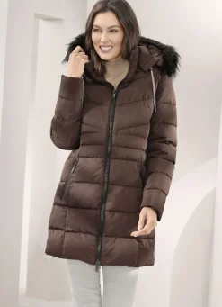 Longjacke mit abnehmbarem Kunstpelz-Besatz