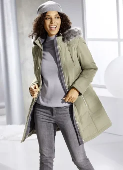 Longjacke mit abnehmbarem Kunstpelz-Besatz