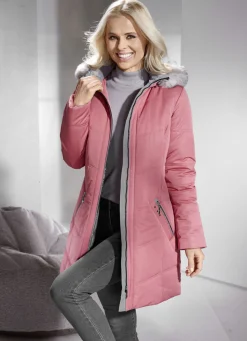 Longjacke mit abnehmbarem Kunstpelz-Besatz