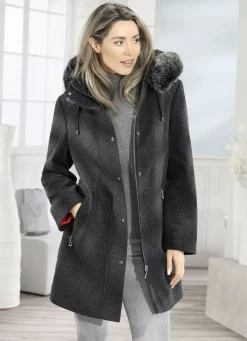 Longjacke mit abnehmbarer Kapuze