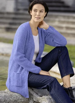 Long-Strickjacke in Perlfang