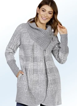 Long-Strickjacke mit dekorativem Umlegekragen