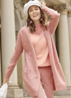 Long-Strickjacke mit eingesetzten Taschen