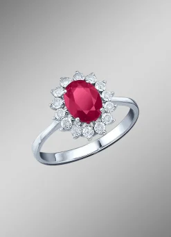 Majestätischer Damenring mit Diamanten und echt Rubin