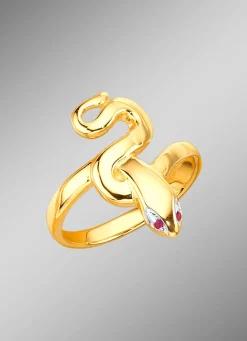 Massiver Damenring Schlange mit echten Rubinen