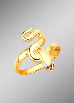 Massiver Damenring Schlange mit echten Rubinen