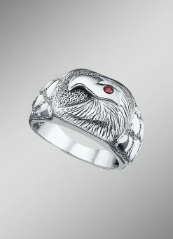 Massiver Herrenring mit Adler und echt Granat