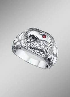 Massiver Herrenring mit Adler und echt Granat