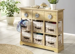 Massivholz Kommode mit Körbe aus Weide