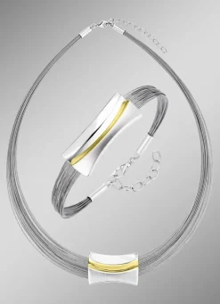 Moderne Garnitur in Bicolor aus Silber 925/- fein und Stahl