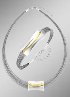 Moderne Garnitur in Bicolor aus Silber 925/- fein und Stahl