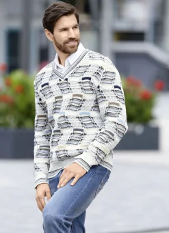Modischer V-Pullover mit Intarsienmuster