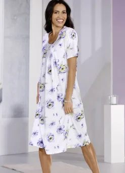 Nachthemd, knielang mit tollem Druck und raffinierter Faltenlegung