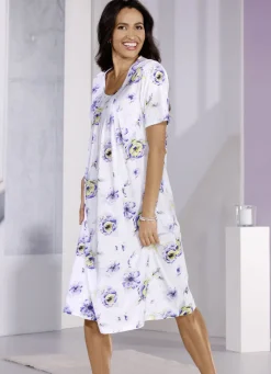 Nachthemd, knielang mit tollem Druck und raffinierter Faltenlegung