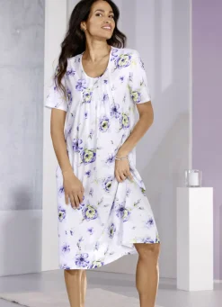 Nachthemd, knielang mit tollem Druck und raffinierter Faltenlegung