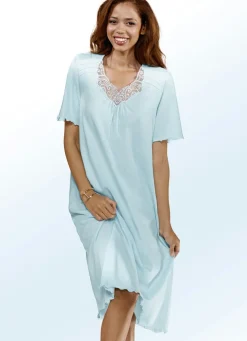 Nachthemd, Kurzarm mit V-Ausschnitt und Spitze