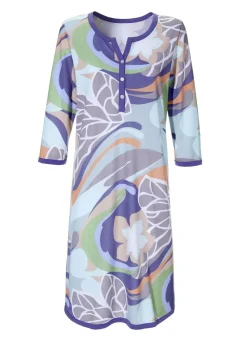 Nachthemd mit Knopfleiste, knielang mit 3/4-langen Ärmeln