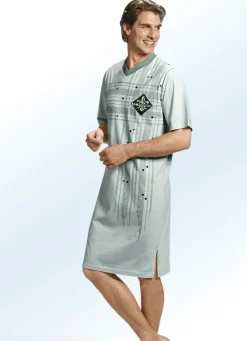 Nachthemd mit platziertem Druck und V-Ausschnitt, kurzarm