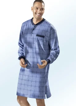 Nachthemd mit schönem Karodessin, Knopfleiste und Bündchen, langarm