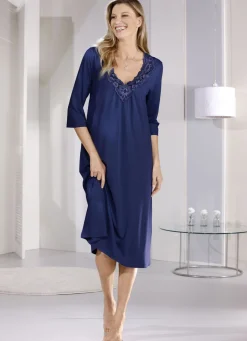 Nachthemd, wadenlang mit floraler Stickereispitze