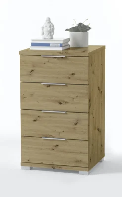 Nachttisch mit metallfarbenen Kunststoffgriffen