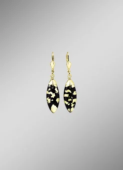 Ohrringe mit Onyx, beh. und Bergkristall mit Blattgold-Triplette