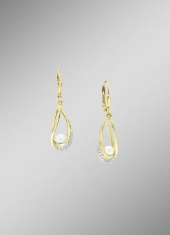 Ohrringe mit Süßwasser-Zuchtperlen und synth. Zirkonia