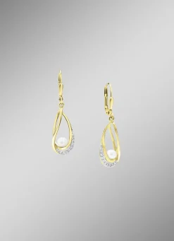 Ohrringe mit Süßwasser-Zuchtperlen und synth. Zirkonia