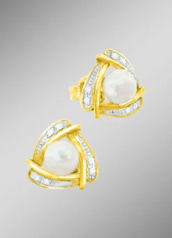 Originelle Ohrstecker mit Süßwasser-Zuchtperlen