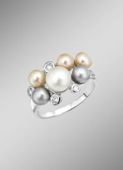 Perlenglanz und strahlende Eleganz: Damenring mit Süßwasser-Zuchtperlen