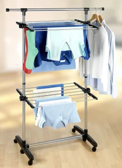 Platzspar-Wäscheständer mit einklappbaren Seitenteilen