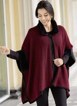 Poncho mit Kunstpelzbesätzen